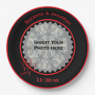 Assiettes En Carton Love Hearts Black Mariage personnalisé Photo