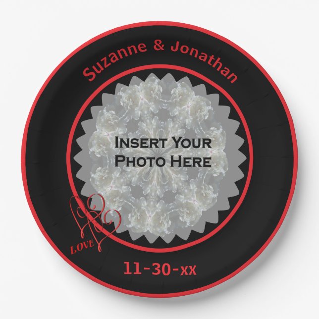 Assiettes En Carton Love Hearts Black Mariage personnalisé Photo (Devant)