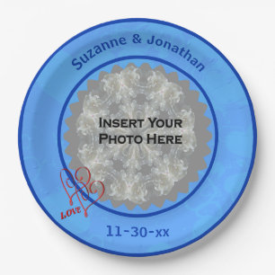 Assiettes En Carton Love Hearts Blue Mariage personnalisé Photo