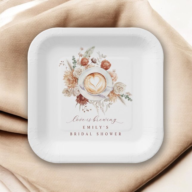 Assiettes En Carton Love is Brewing Boho Rustic Floral Bridal Shower (Créateur téléchargé)