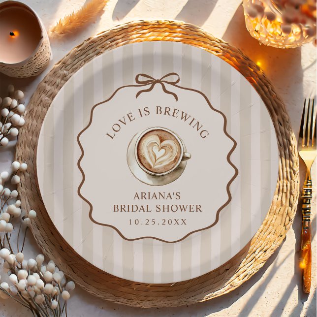 Assiettes En Carton Love is Brewing Bow Coffee Shower de Mariée  (Créateur téléchargé)