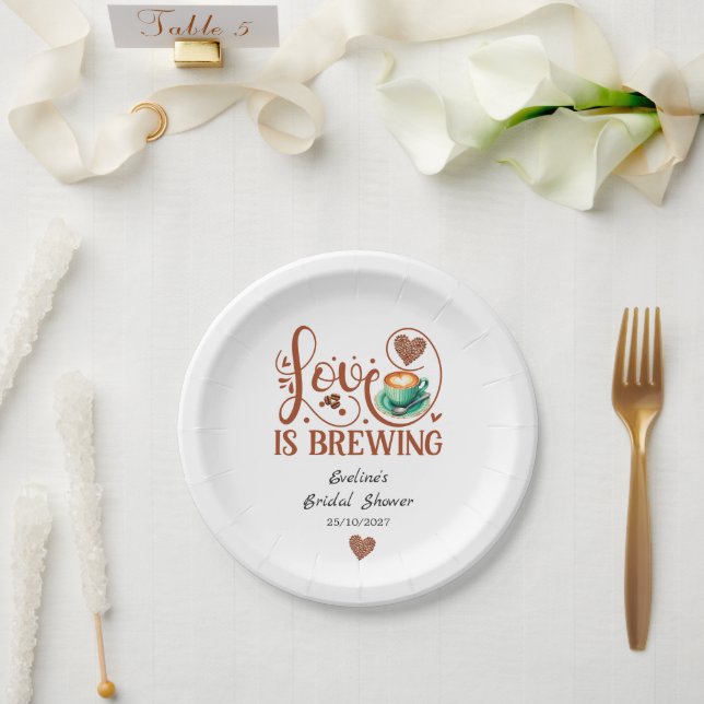 Assiettes En Carton Love Is Brewing Bridal Shower Terracotta Coffee  (Mariage)