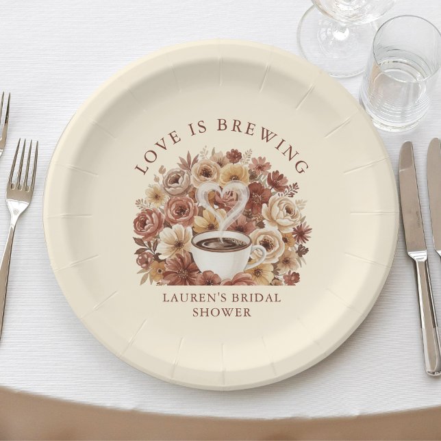 Assiettes En Carton Love is Brewing Brown Floral Coffee Heart Bridal (Love is Brewing Brown Floral Coffee Heart Bridal Paper Plates
)