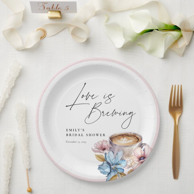 Assiettes En Carton Love is Brewing Floral Bridal Shower (Mariage)