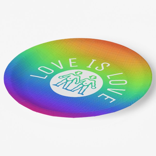 Assiettes En Carton Love is Love Typography Gay pride LGBT Rainbow (Angle)