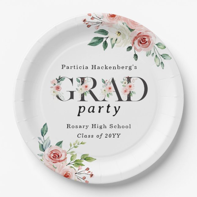 Assiettes En Carton Lovely Pink Floral GRAD Custom Party Paper Plates (Devant)
