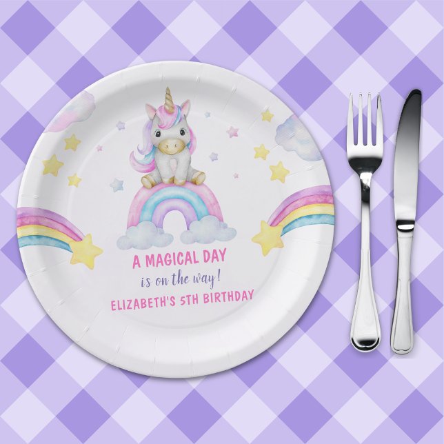 Assiettes En Carton Lovely Unicorn Birthday Girl Celebration (Créateur téléchargé)