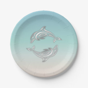 Assiettes En Carton Luau de style plage Silver Dolphins