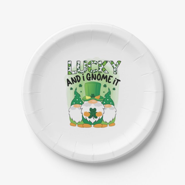 Assiettes En Carton Lucky And I Gnome It St Patrick's Day T Shirt (Devant)