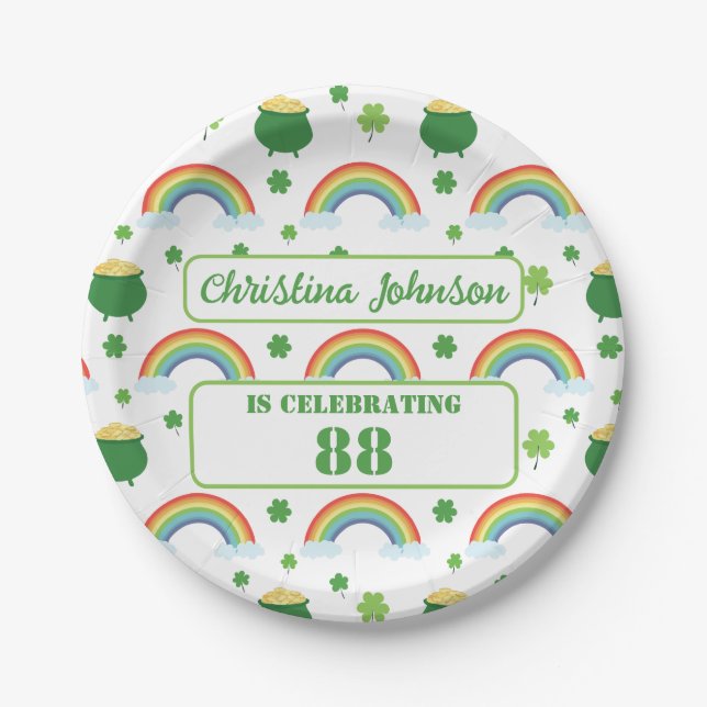 Assiettes En Carton Lucky Green Shamrock Jour de la Saint Patrick Rain (Devant)