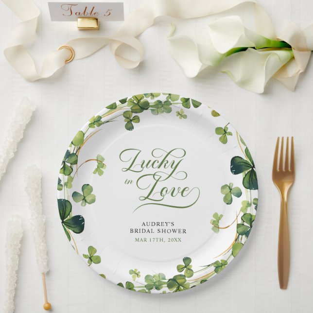 Assiettes En Carton Lucky in Love Baby Shower Shamrock Vert (Mariage)