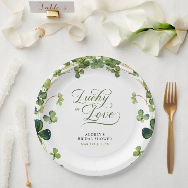 Assiettes En Carton Lucky in Love Bridal Shower Green Shamrock  (Mariage)