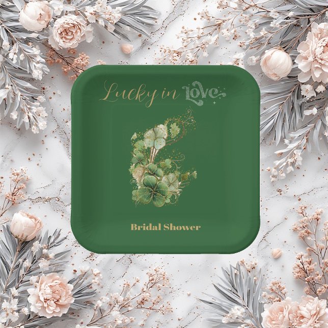 Assiettes En Carton  Lucky in Love Gold Glitter Shamrock Bridal Shower (Lucky in Love Gold Glitter Shamrock Bridal Shower Paper Plates)