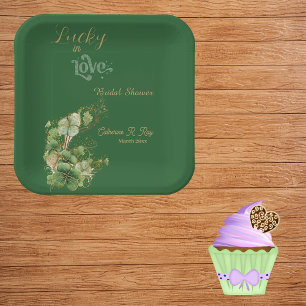 Assiettes En Carton Lucky in Love Gold Shimmer Shamrock Fête des marié