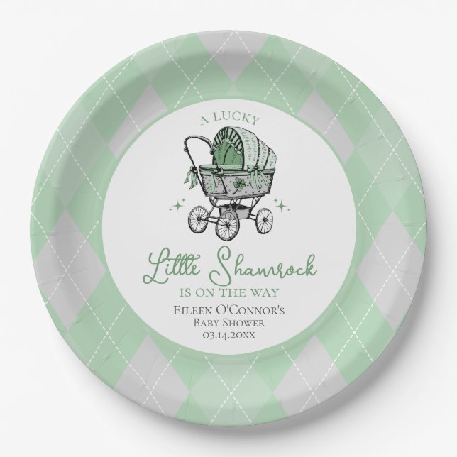 Assiettes En Carton Lucky Little Shamrock St patrick Baby shower (Devant)