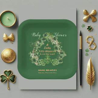 Assiettes En Carton Lucky Petit Shamrock Baby shower de feuille d'or v