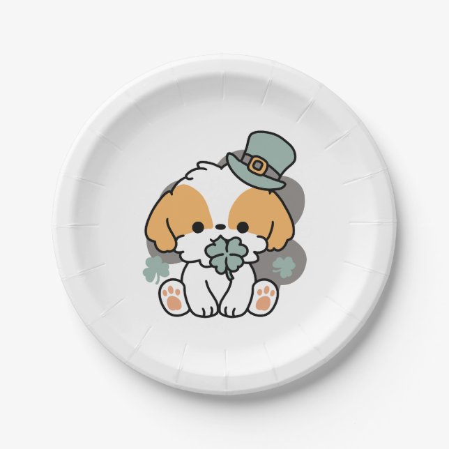 Assiettes En Carton Lucky Pup with Clover - St. Patrick's Day Cadeau (Devant)