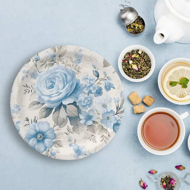 Assiettes En Carton Lumière Artistique Pastel Roses Bleus (Créateur téléchargé)