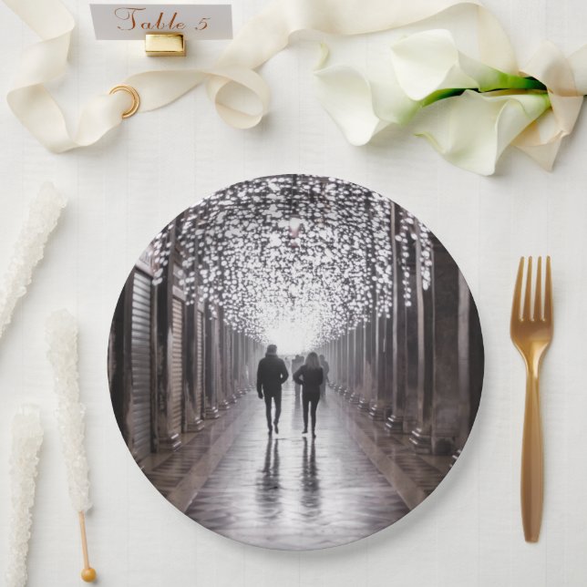 Assiettes En Carton Lumière, ombres et symétrie - sépia (Mariage)