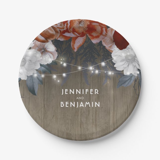 Assiettes En Carton Lumières à cordes de bois rustique bourguignonne e (Devant)