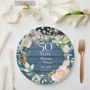 Assiettes En Carton Lumières à cordes en bois rustique pour 50e annive
