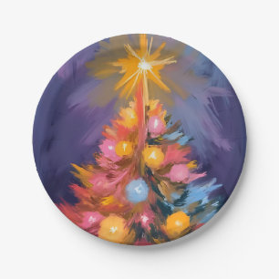 Assiettes En Carton Lumières colorées de sapin de Noël aquarelle