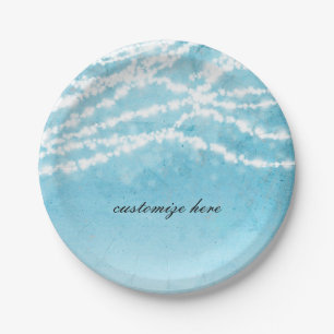 Assiettes En Carton Lumières de chaîne célestes bleues Mariage rustiqu