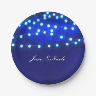 Assiettes En Carton Lumières de chaîne de nuit rustique bleu Plaques d