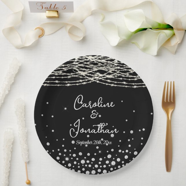 Assiettes En Carton Lumières de Chaîne Rustique Noires Mariage (Mariage)