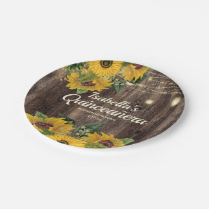 Assiettes En Carton Lumières de corde de tournesols en bois rustique p