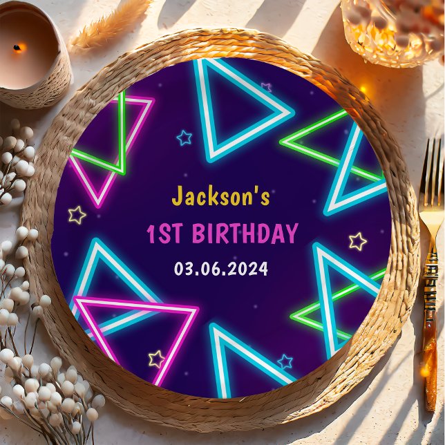 Assiettes En Carton Lumières de Neon lumineux Merci fête d'anniversair (Créateur téléchargé)