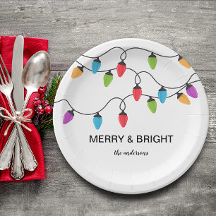 Assiettes En Carton Lumières de Noël festives personnalisées