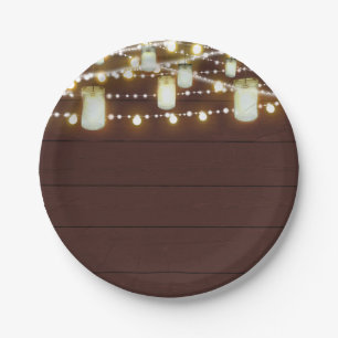 Assiettes En Carton Lumières en bois marron et ficelle Fête rustique d