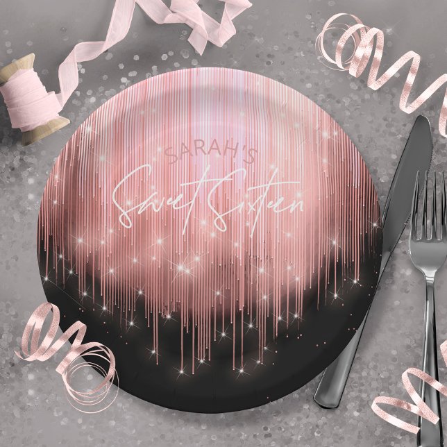 Assiettes En Carton Lumières en cascade Sweet 16 Rose Gold ID790 (Créateur téléchargé)