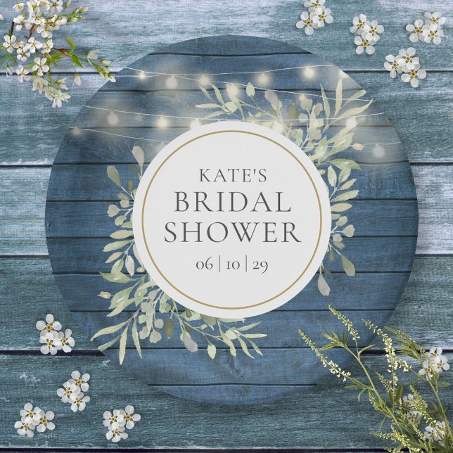 Assiettes En Carton Lumières Guirlandes Rustiques Mariage Champêtre (Rustic String Lights Greenery Bridal Shower Paper Plates)