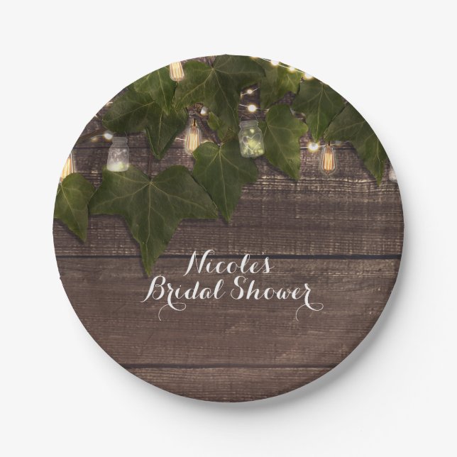 Assiettes En Carton Lumières Ivy & String Mason Jar Réception rustique (Devant)