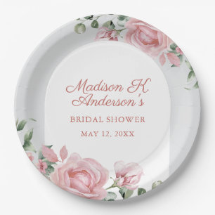 Assiettes En Carton Lunch de mariage aux roses roses blush élégantes