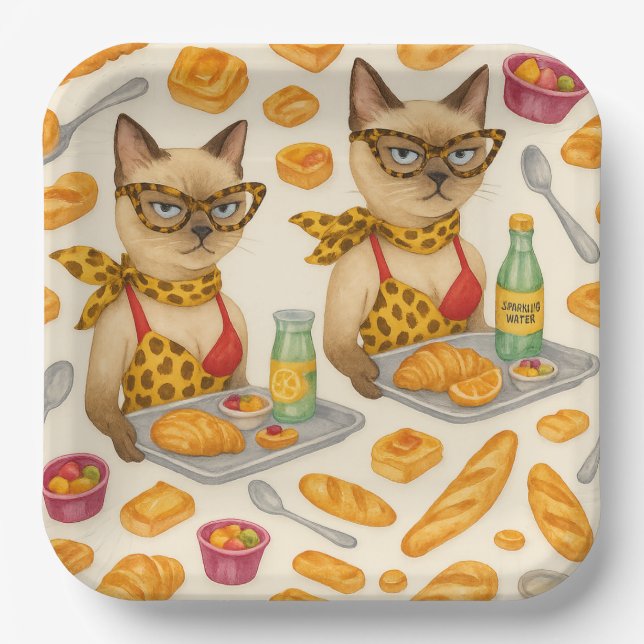 Assiettes En Carton Lunch Lady Serving food  for Cat Lovers Cafeteria  (Recto)