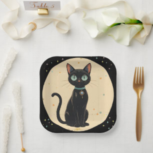 Assiettes En Carton Lune de chat noir atomique futuriste