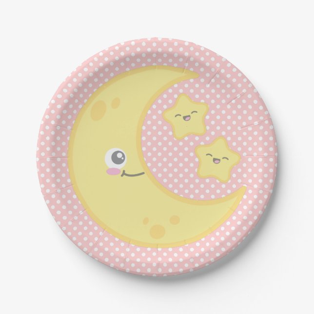 Assiettes En Carton Lune de Kawaii et plaques à papier d'étoiles (Devant)