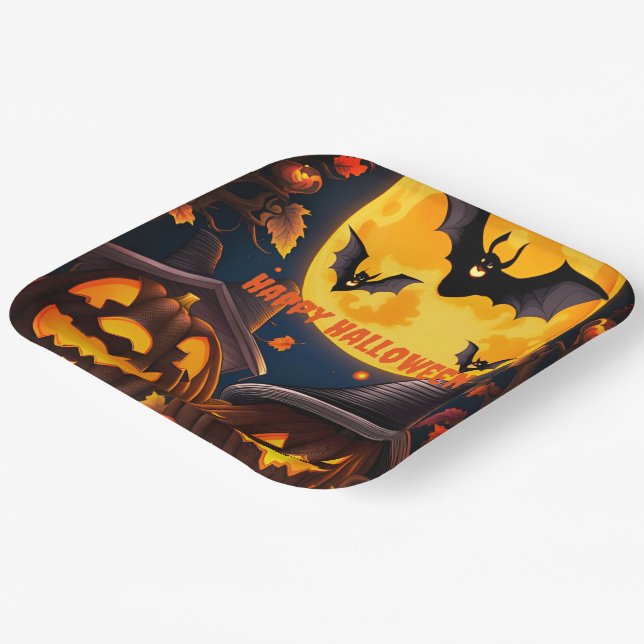 Assiettes En Carton Lune des citrouilles (Angulaire)