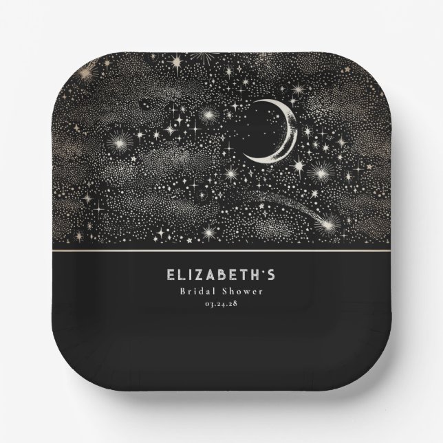 Assiettes En Carton Lune et Étoiles Céleste Nuit étoilée  (Recto)