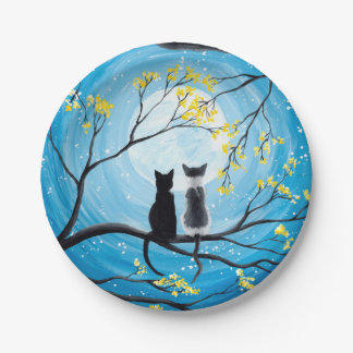 Assiettes En Carton Lune lunaire avec chats