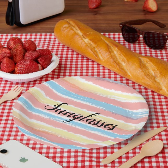 Assiettes En Carton Lunettes de soleil Aquarelle jaune rose bleu (Pique-nique)