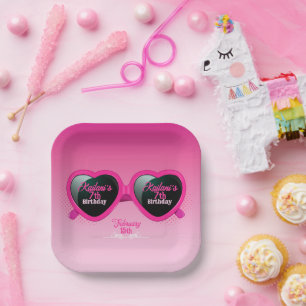 Assiettes En Carton Lunettes de soleil Coeur Rose chaud Anniversaire