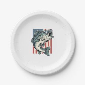 Assiettes En Carton Lunettes de soleil de pêche à la basse patriotique