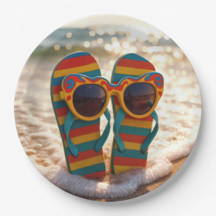 Assiettes En Carton Lunettes de soleil funky sur des tongs dans le res