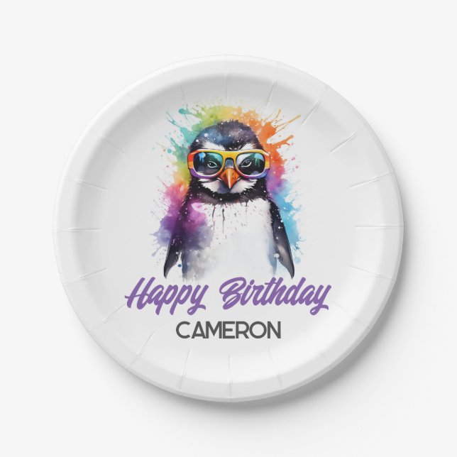 Assiettes En Carton Lunettes de soleil Pingouin de fête, anniversaire  (Devant)