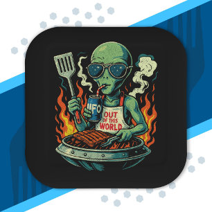 Assiettes En Carton Lunettes de soleil pour barbecue UFO d'alien vert