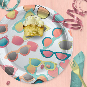Assiettes En Carton Lunettes de soleil rétro éparpillées Anniversaire